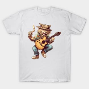 Summer Cat Dancing and Playing Guitar T-Shirt